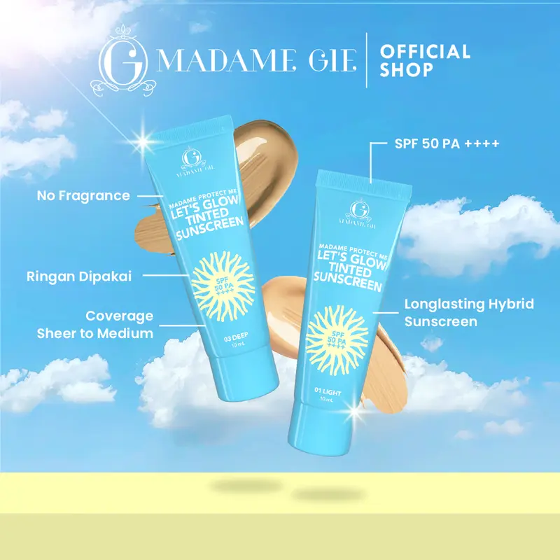 Madame Gie Protect Me Lets Glow Tinted Sunscreen SPF 50 PA ++++ - No Fragrance Perawatan Wajah Semua Jenis Kulit Facial Hitam 2