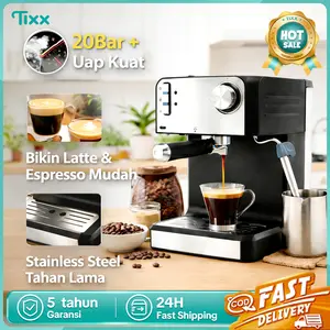 Tixx Mesin Kopi Espresso 20Bar CM3020 Mesin Kopi Listrik 850W dengan Steam Frother Susu Tangki Air 1500ml Mesin Espresso Rumah Anti Lengket Alat Bikin Kopi Latte Cappuccino Otomatis Praktis Mesin Kopi Stainless Steel Mudah Bersih untuk Rumah Kantor