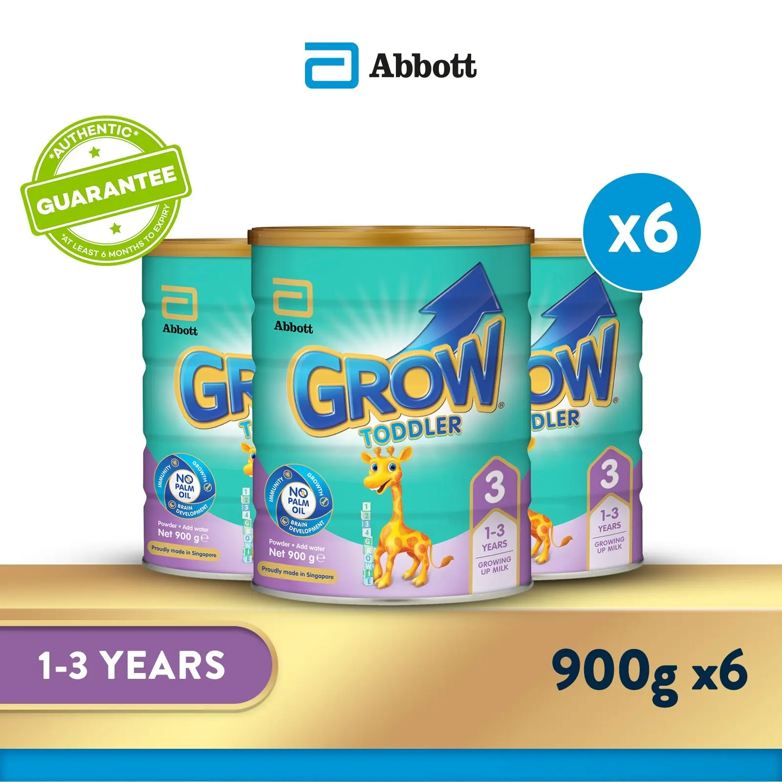 [Bundle of 6] GROW Growing Up Milk for Toddlers - Stage 3 (1 - 3 years) - 900g