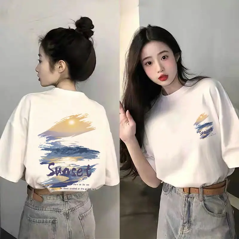 A1217 T-shirt Lengan Pendek Baju Kaos Oversize Wanita Baju |kaus wanita korea Baju Atasan Wanita Terbaru Pencetakan Sunset Cotton 1