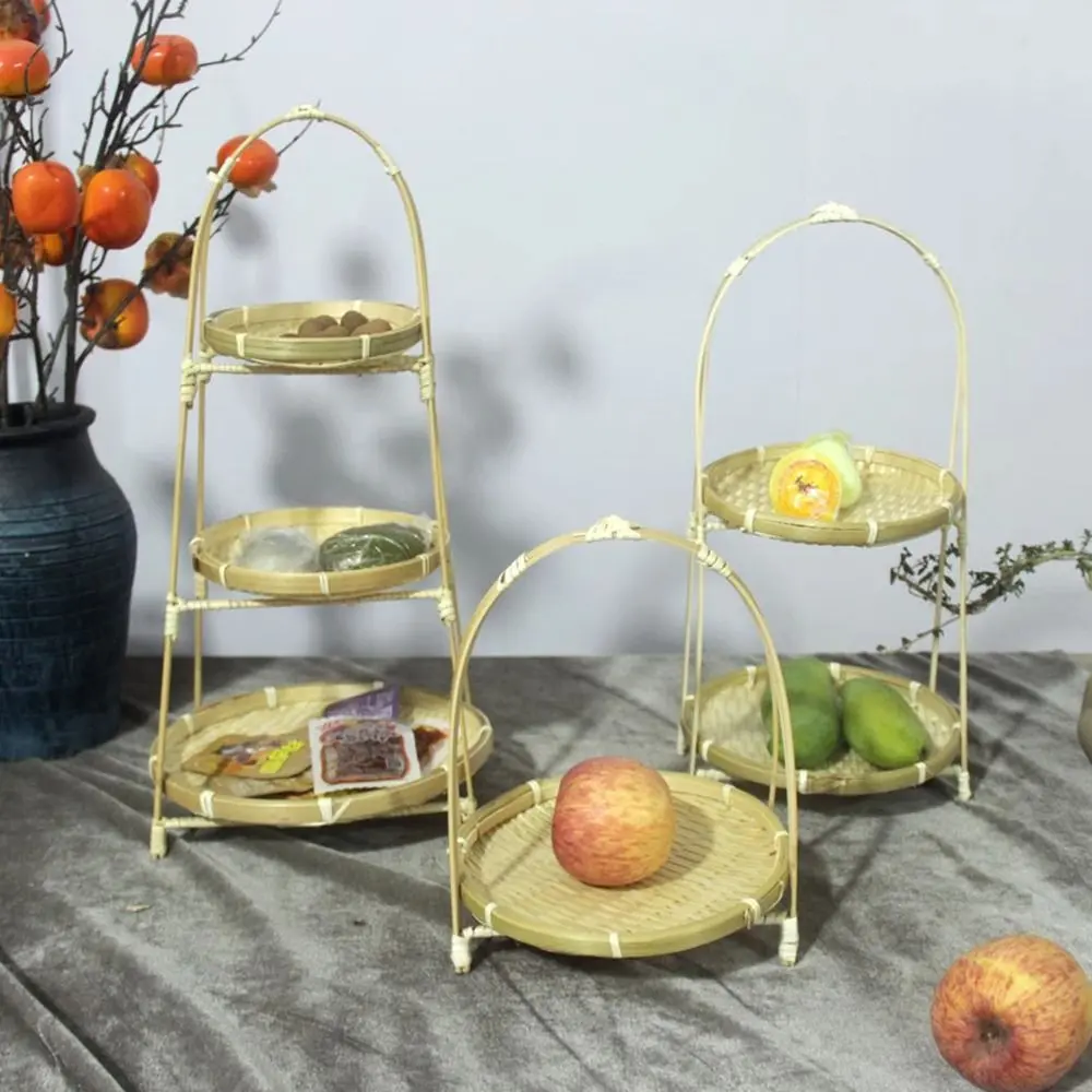 Khay Trái Cây, Giỏ Dệt Tre 1 / 2 / 3 Tầng, Dệt Tròn, Giá Chân Đế Trưng Bày Đồ Ăn Nhẹ, Thủ Công, Giỏ Đựng Đồ Thanh Lịch, Thích Hợp Sử Dụng Trong Gia Đình