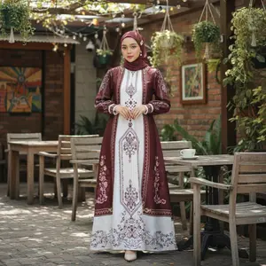 Gamis Wanita Dewasa Motif Printing Baju Raya Elegan Mewah Fashion Muslim Kekinian