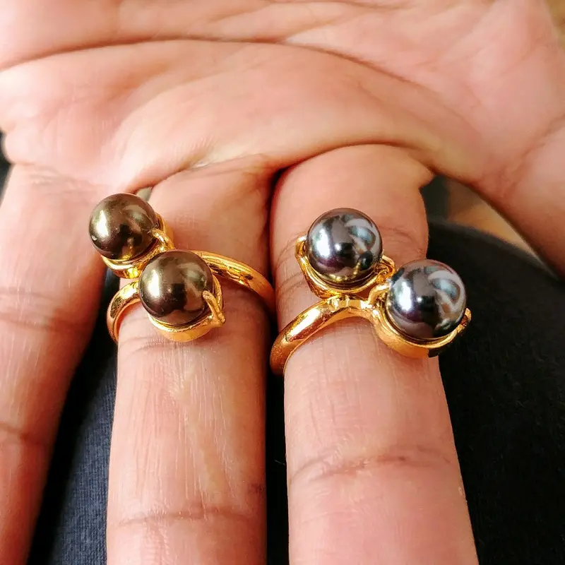 Cincin Mutiara Cokelat Lapis Emas Kuning 3