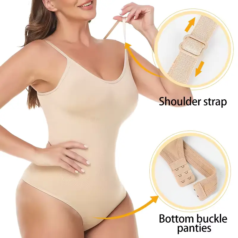 Women Sexy Shapewear Bodysuit Soft Full Body Shaper Tummy Control Thong Butt Lifter Corset Waist Trainer Underwear Hook Eyes Crotch Camisole Adjustable Strap Lingerie 5 Colors Available,2025 Spring 1