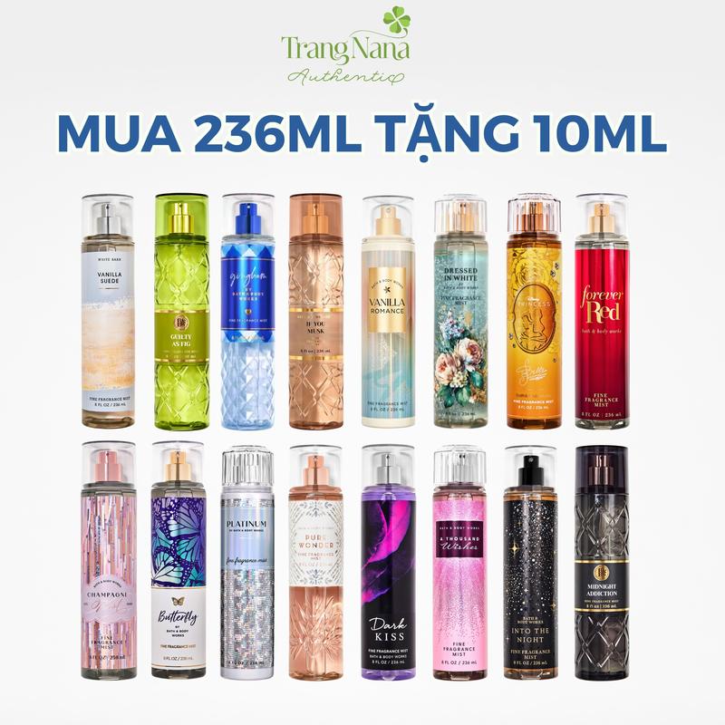 [ MUA 1 CHAI 236ML TẶNG 1 CHAI BODY MIST 10ML ] Body Mist Bath And Body Works Xịt Thơm Body Hương Nước Hoa 236ml Body Miss Phù Hợp Đi Làm, Đi Chơi, Đi Học Độ Lưu Hương 2-5h Trên Cơ Thể - Perfume Cosmetic Women
