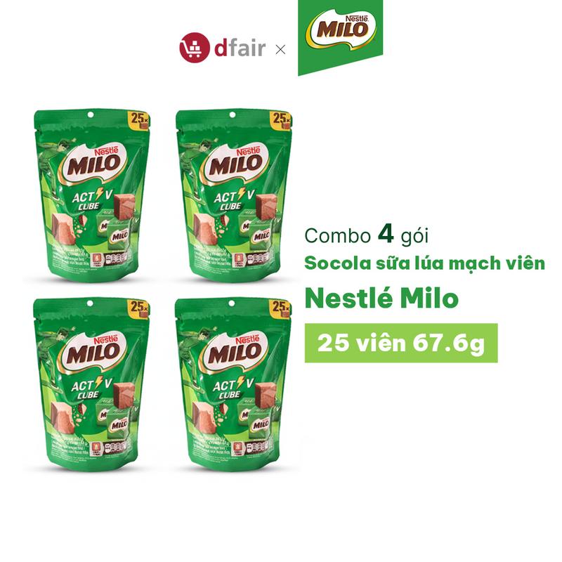 Combo 4 gói Nestlé Milo viên socola sữa lúa mạch túi 25 viên x 67.6g