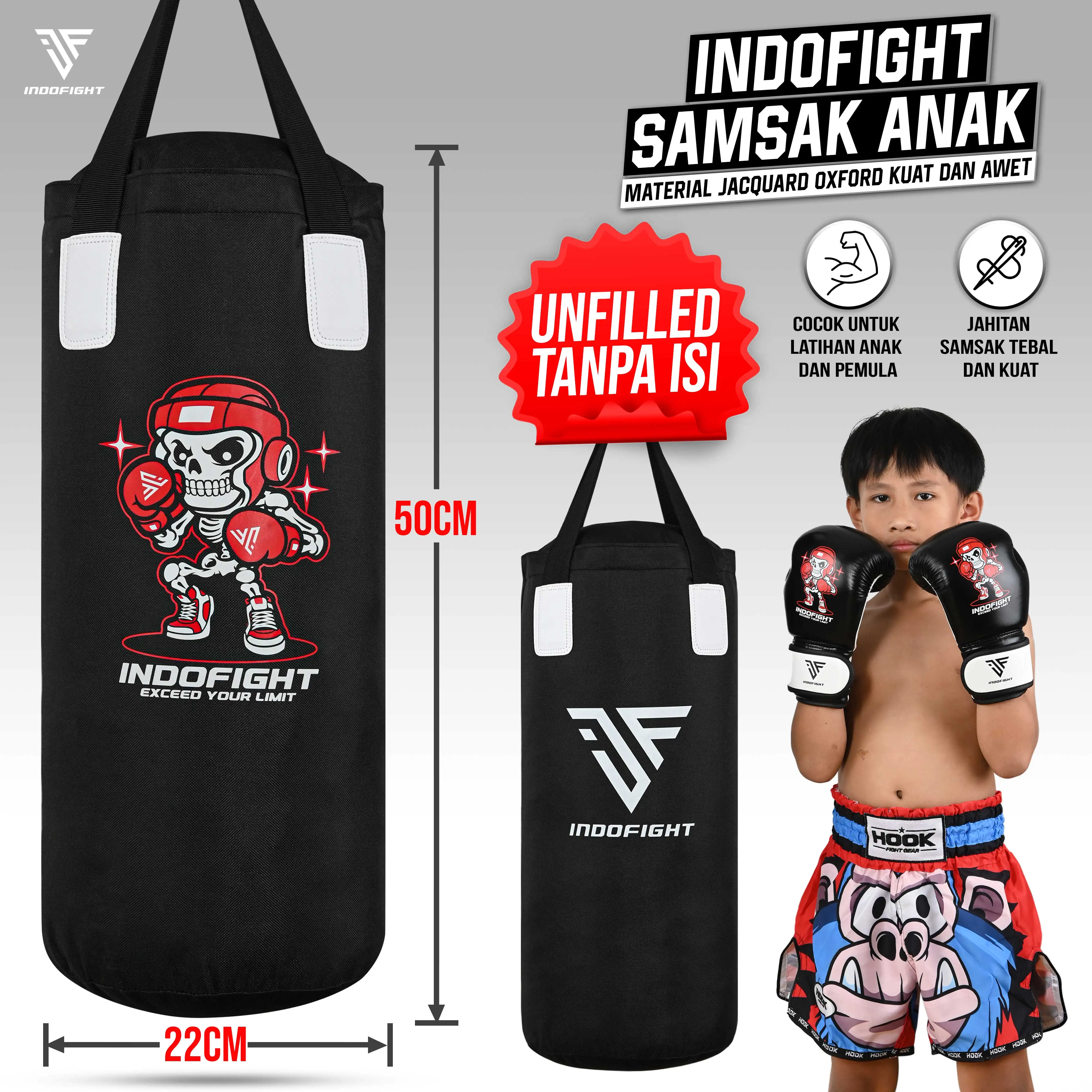 Samsak Tinju Anak Indofight Kosongan Tanpa Isi Sansak Muay Thai Punching Bag Taekwondo Sandsack Silat Tinju Anak T2