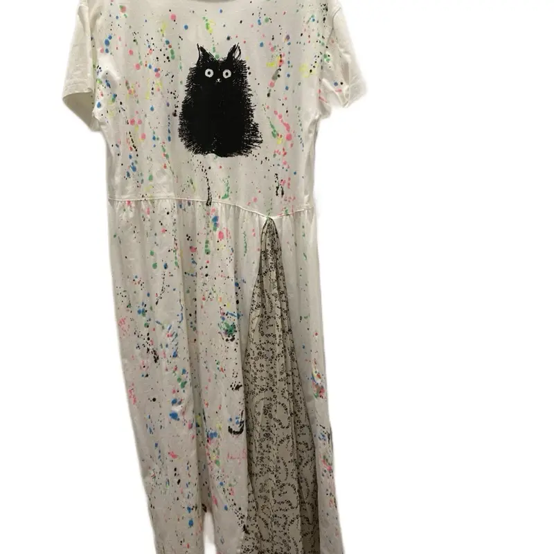 Art modern short sleeve long whiter dress