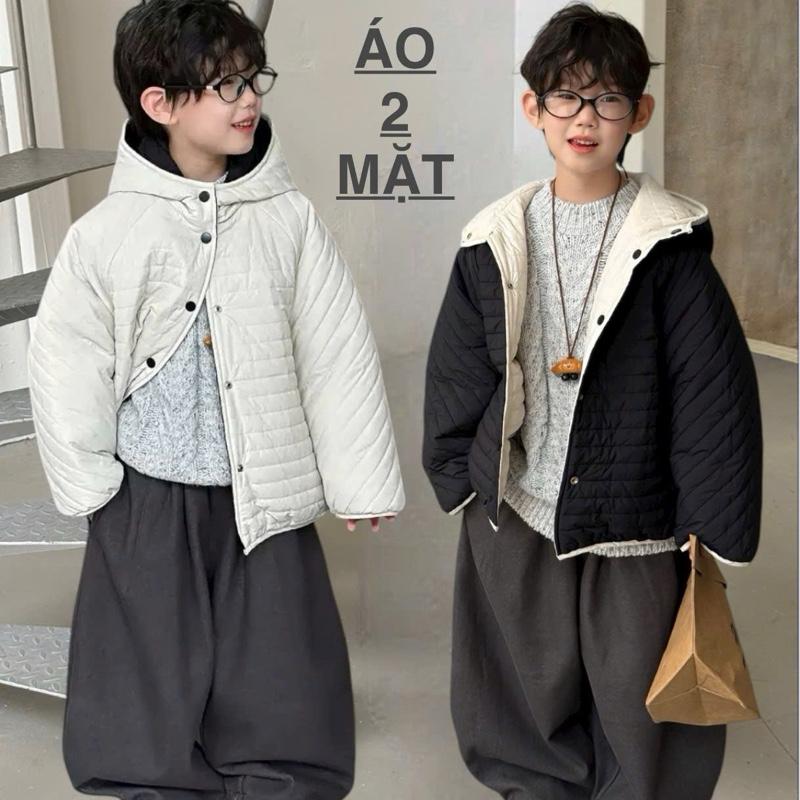 ZX5087 - Áo phao mỏng nhẹ 2 mặt khuy bấm mặc được 2 mặt đen và trắng kem cho bé trai và bé gái