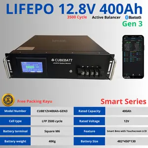 Baterai Lifepo4 12V 400Ah New 3500-5000 Cycle Design Life 5-10 Tahun Untuk Solar Panel PLTS Starlink Eco