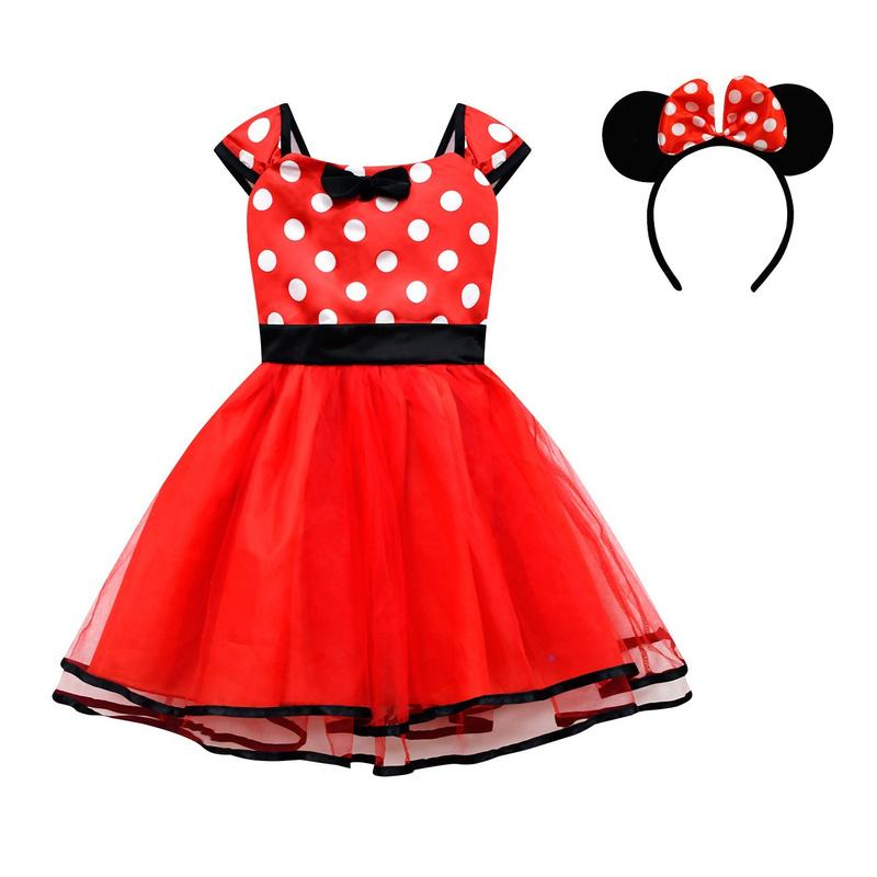 Product Introduction of Girls Summer polka dot Princess dress mesh red short sleeve headband 12