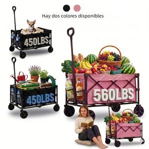 carrito plegable y extensible para todo terreno, fabricado en lona oxford impermeable y resistente al desgaste, con estructura reforzada multifuncional y ruedas duraderas, ideal para acampadas, la playa, el jardín, ir de compras, picnics, como carrito de transporte o remolque para paquetería.