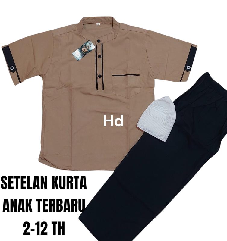 Setelan Baju Koko Anak Muslim Laki Laki Usia 2-8 Th Kurta Bahan Catun Lembut Dan Nyaman Putih Kombinasi 1
