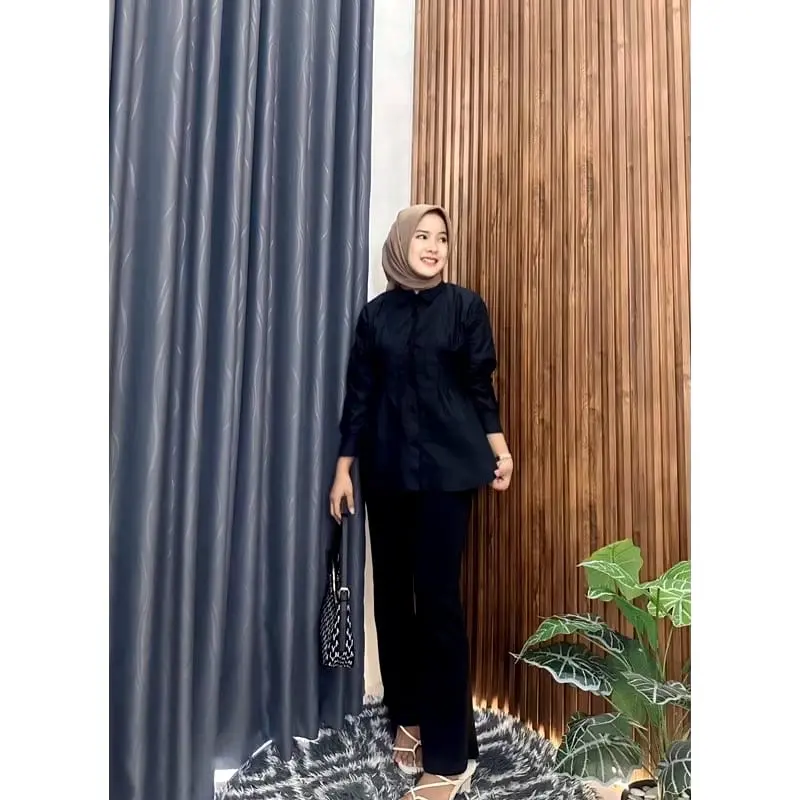 ￼Ss Galery Luna top long slevee - Atasan wanita katun Premium Hitam Standar Oversize Panjang