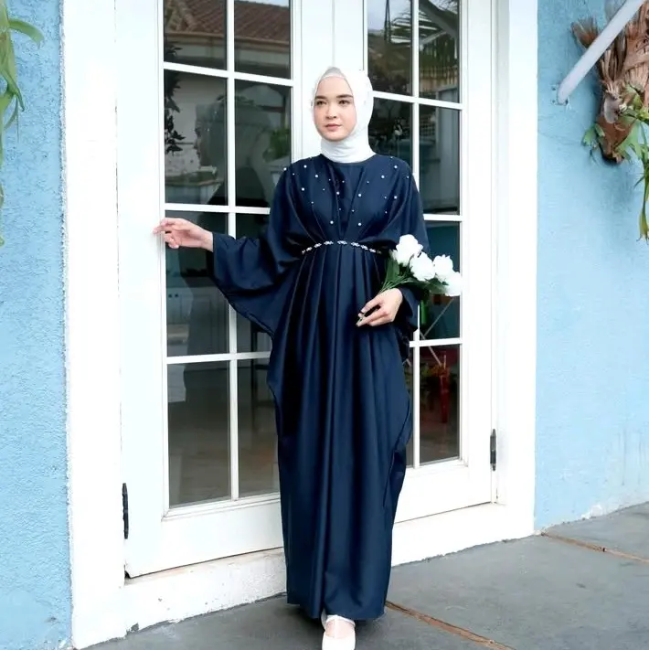 medina kaftan baju lebaran Wanita Wanita Muslim Gamis Pesta Dress Mewah Kondangan Payet Formal Satin Dewasa Simple Nyaman