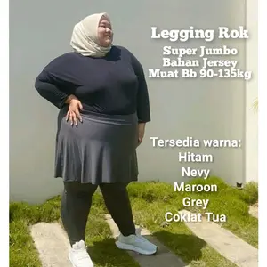 Legging Rok Super Jumbo BB 90-135kg Bahan Jersey Olahraga Wanita, Cocok untuk Renang, Badminton, Lari dan Olahraga Lainnya