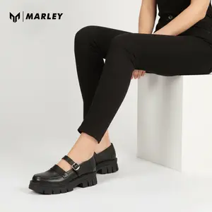 Marley  Nayara 01 -  Sepatu Pantofel Docmart Wanita Sepatu Mary Jane Kerja Kantor Formal Kasual Sintetis Hitam Warna