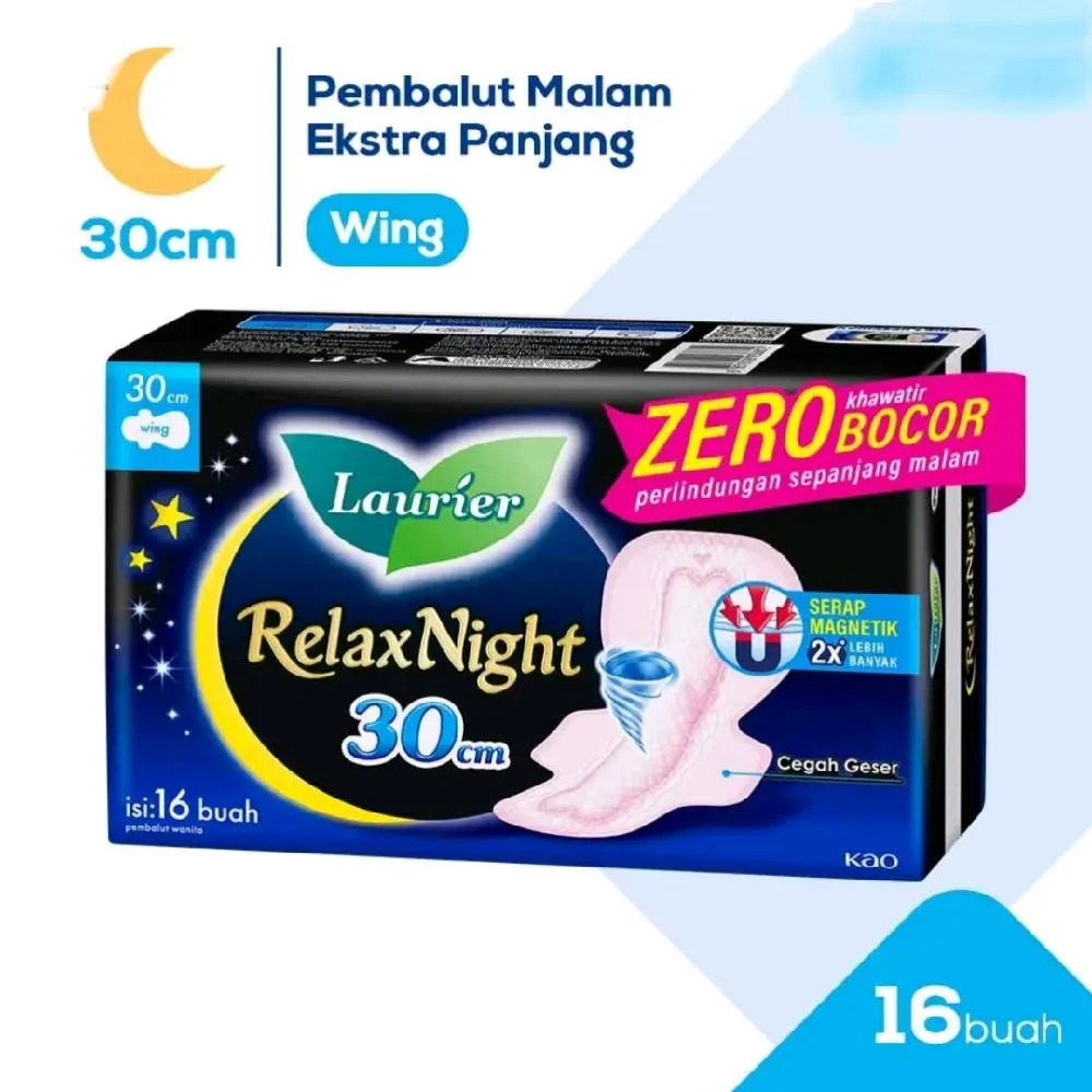 laurier relax night wing 30cm 16pads / 35cm 12pads. pembalut malam