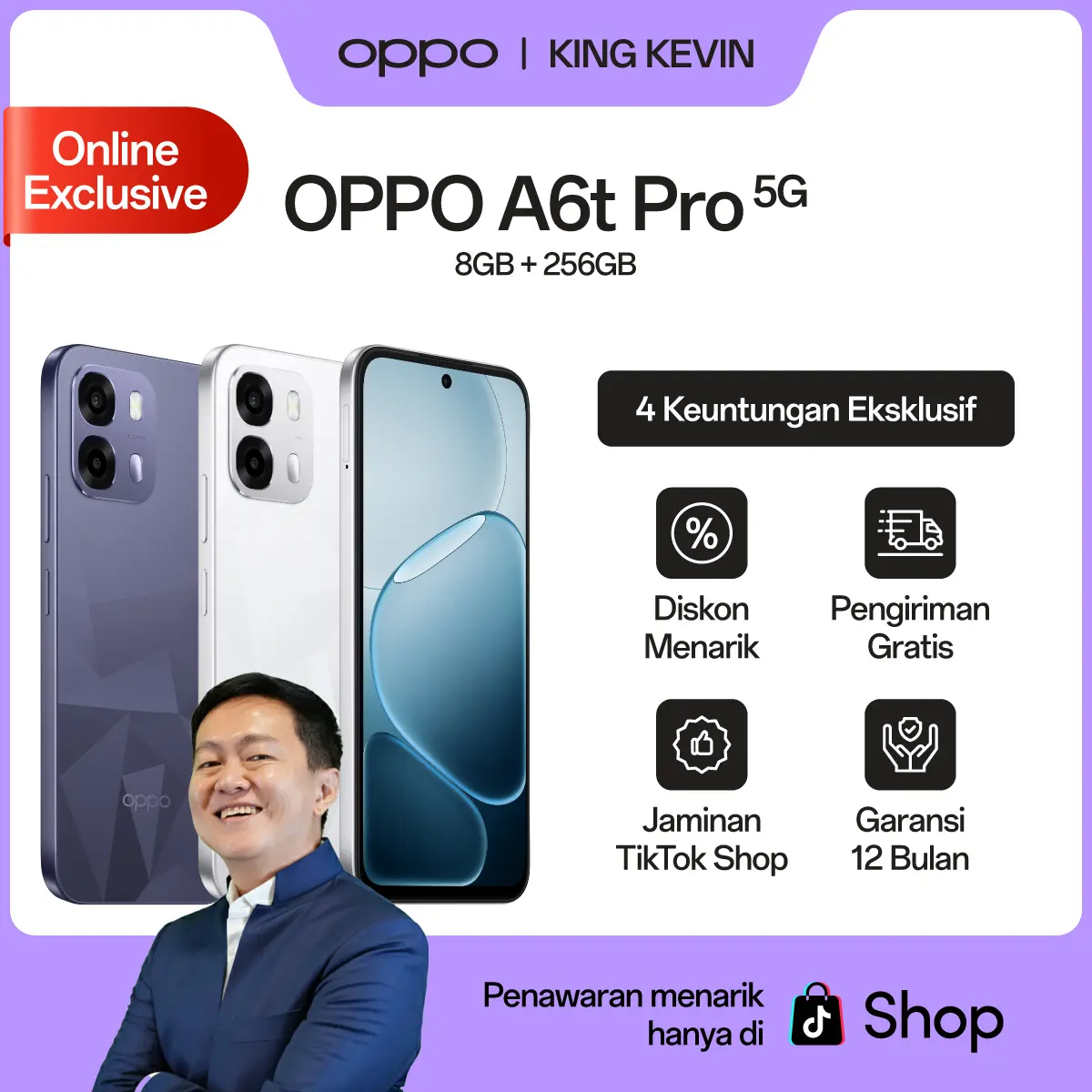 [KING KEVIN APPROVED] OPPO A6t Pro 5G Online Exclusive 8GB/256GB [Dimensity 6300 5G, 7000mAh Large Battery 80W SUPERVOOC, IP69 Water & Dust Resistance]
