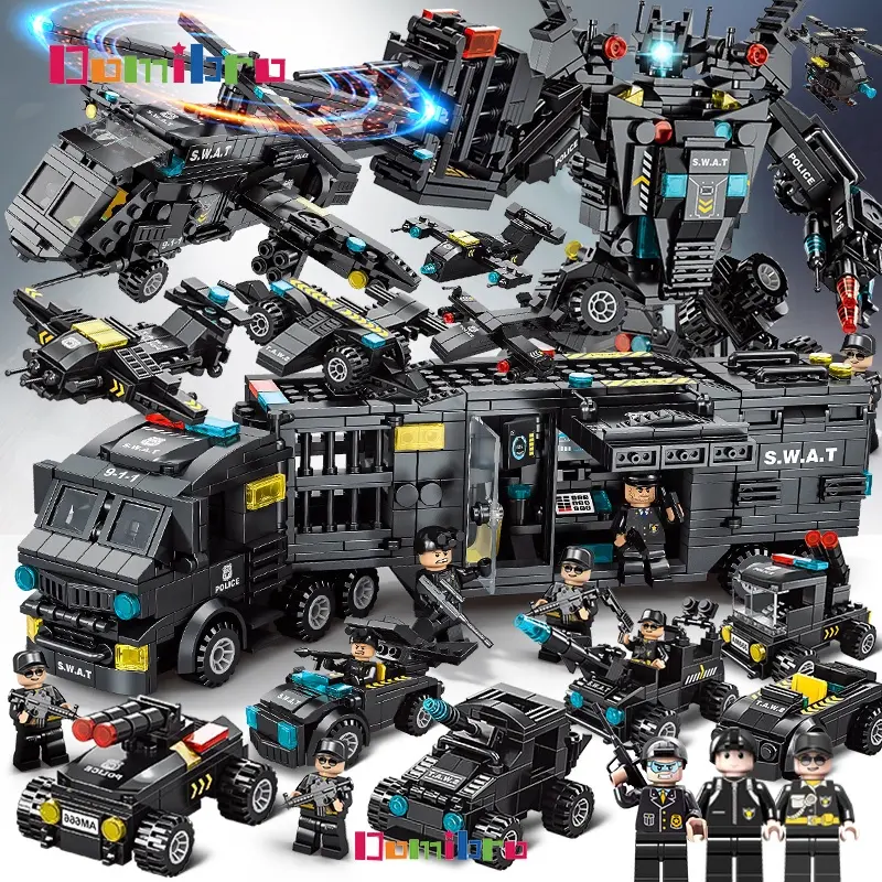 Mainan Robot Polisi Brick Blok City Police 700Pcs Vehicle Hawk SWAT Mainan Hadiah Ulang Tahun Mainan Anak Laki Laki