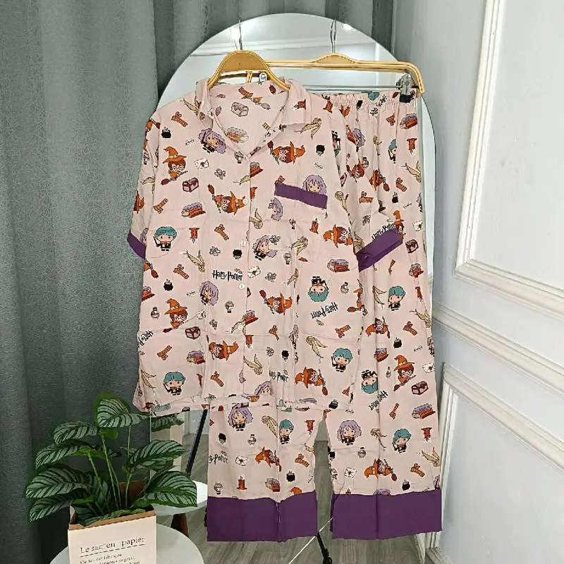 PIYAMA DANIA PDPJ JUMBO/ PIYAMA KOREA KERAH SAKU/ BAJU TIDUR WANITA KEKINIAN/ SETELAN PIYAMA WANITA LENGAN PENDEK CELANA PANJANG/ BAJU TIDUR FULL KANCING/ PAJAMAS RAYON BUSUI JUMBO MOTIF KARTUN KARAKTER Atasan 6