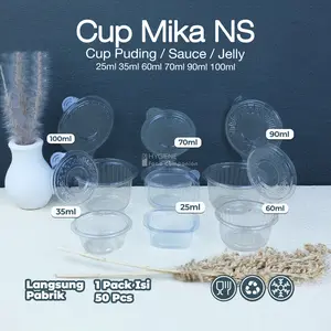 Cup Mika Puding 25ml 35ml 60ml 70ml 90ml 100ml Tutup Sambung / Cup Mika Sauce Saus / Cup Mika Sambal / Cup Mika Pudding Isi 50pcs