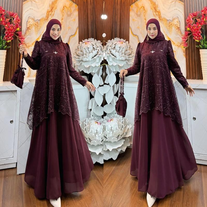 Almeera Dress  Maxi Ceruty Premium Mix Brokat Gamis Mewah Pesta Kondangan Kekinian Terbaru 2026 8