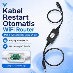 Router WiFi dengan fungsi restart otomatis dan restart terjadwal 24 jam setelah mati daya.