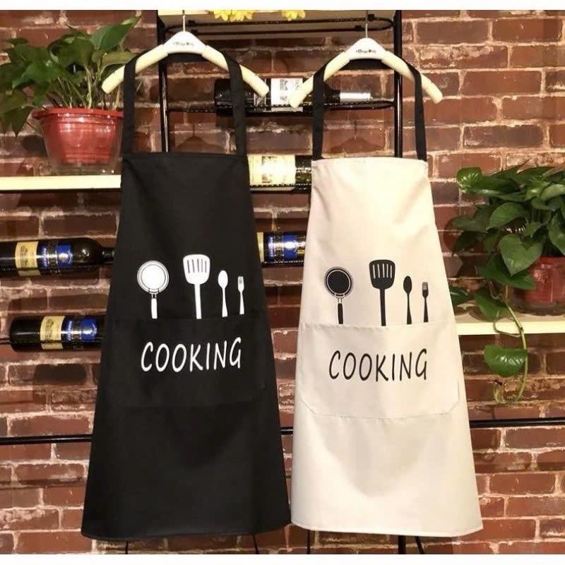 Tạp Dề Nấu Ăn Vải Cotton, Tạp Dề Cooking Có Túi Đựng