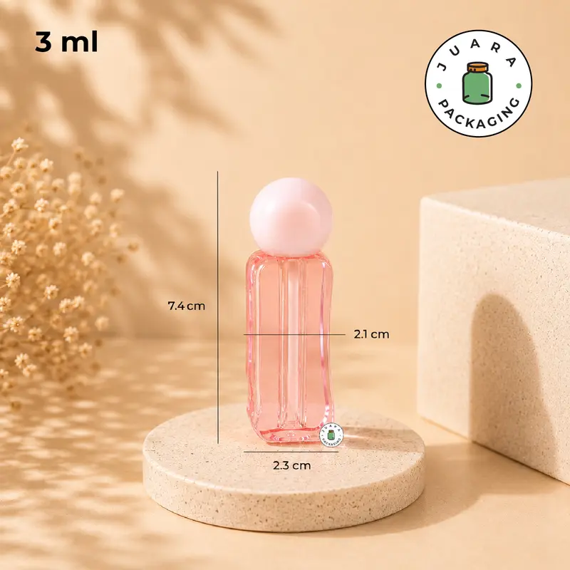 Wadah Lipcare 3ml Warna Pink Motif Ulir – Kemasan Kosmetik Mini untuk Liquid Lipstick, Lip Serum, Lipbalm, Lipgloss Tube Lipcare Imut Unik Isi Ulang 3 ml
