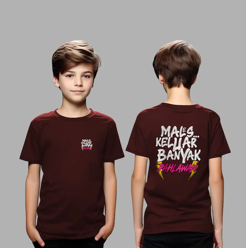 Kaos Anak Kata Kata MALES KELUAR Sablon Depan Belakang 4