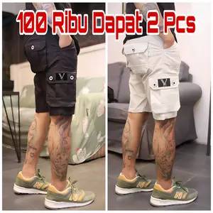 Paket Hemat 2 Pcs Celana Cargo Pendek Pria Dewasa Bahan Katun American Drill V22 - Shorts, Santai