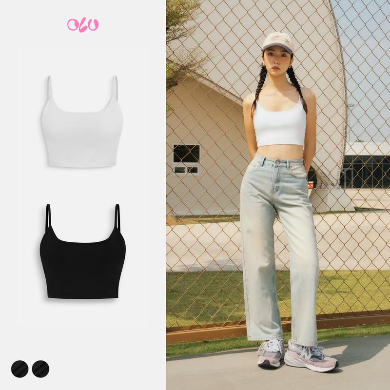 Áo kiểu 2 dây croptop có sẵn mút đệm ngực Camisole nhiều màu dáng basic OLV