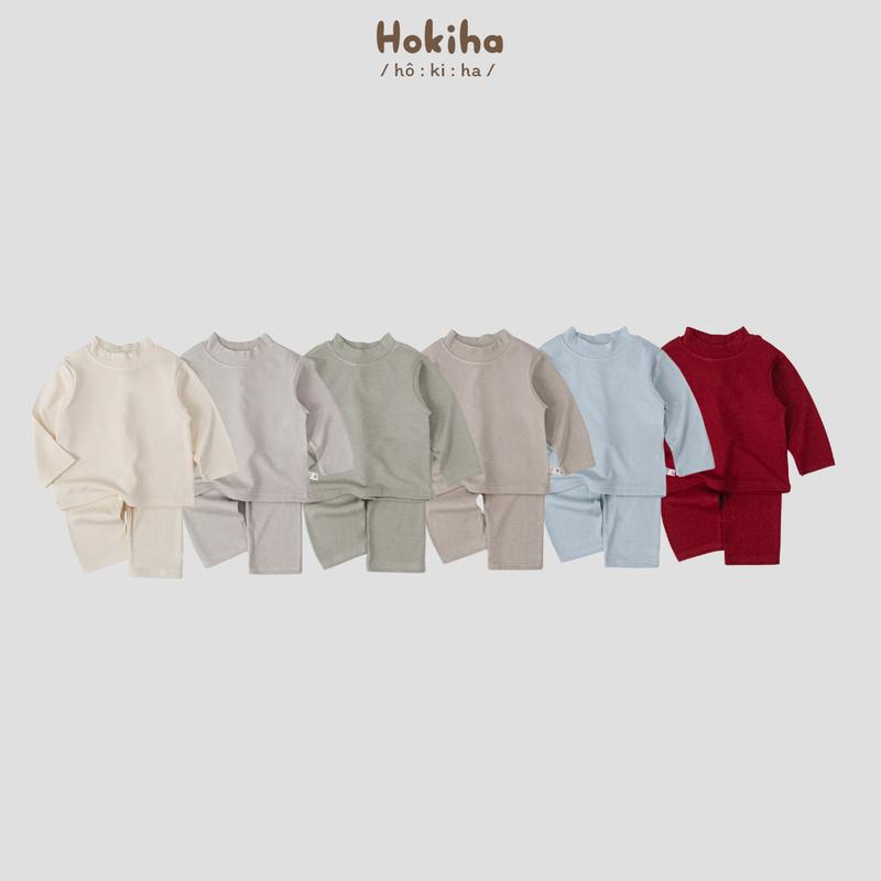 Hokiha B229-Bộ giữ nhiệt trơn cổ 3 phân cho bé trai bé gái vải mềm mịn co giãn size từ 8-17kg