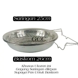 WS1 Piring Tirisan Gorengan Bebas Minyak Gagang Dua Bulat Stainless Steel Lengkap Baskom Peniris TEBAL Anti Karat Multifungsi Peniris Minyak Gorengan Sayuran Kitchenware Alat Saringan