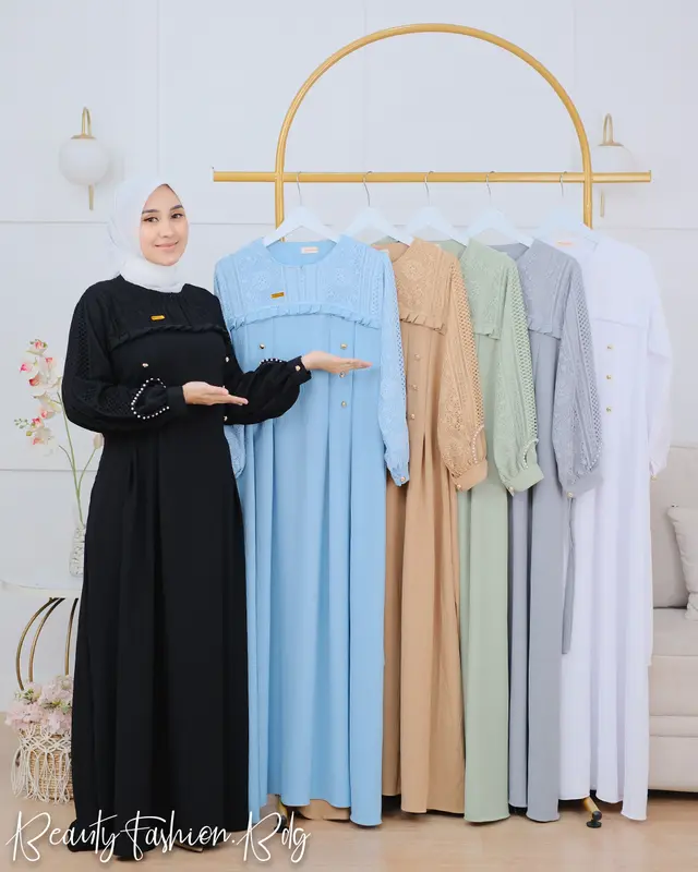 Gamis Wanita Muslim ARSYILA Dress Mix Brukat Malika Payet Mutiara Crinckle Airflow Terbaru 1