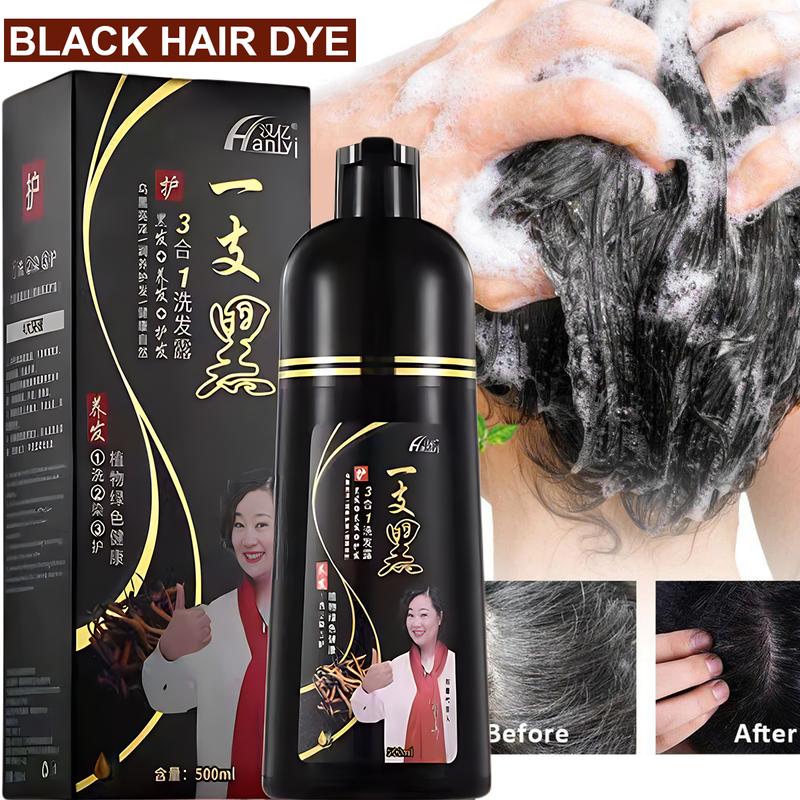 [READY STOCK] Pewarna Rambut Hitam 500mL Natural Black Hair Shampoo Hair Dye Professional 3-In-1 Wash/Nourish/Dye Grey Hair White Hair Turn To Black