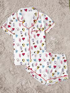 Conjunto de pijama estilo coreano para mujer | Ropa de dormir kawaii con animales de dibujos animados | Conjunto de lounge suave y cómodo, regalo para fans