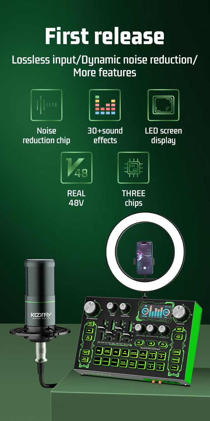 Product Introduction of koorfly-KF01 sound card ZX320 mic set Audio Bluetooth External Peralatan Bernyanyi atau siaran langsung dengan headphones dan microphone 37