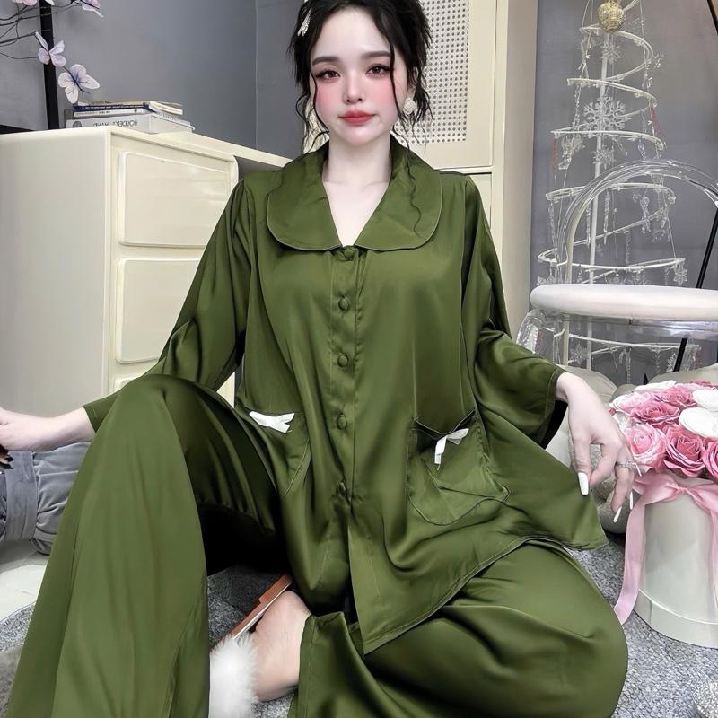  Đồ bộ cổ sen tiểu thư lụa latin trơn có túi bigsize 60 đến 90kg 