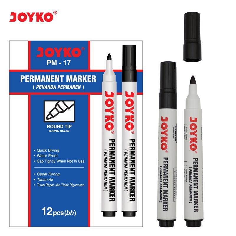 JOYKO PERMANENT MARKER ROUND TIP BLACK BLUE RED / SPIDOL PERMANEN JOYKO PENANDA HITAM BIRU MERAH PM-17 PM-18 PM-19 [12PCS] Stationery 3