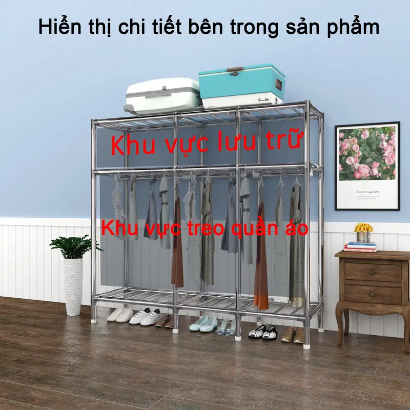 Tủ quần áo vải hợp kim, thiết kế đơn giản, dung tích lưu trữ lớn, 23MM 6