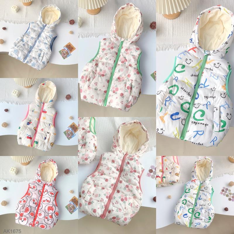 Hey Susie AK1675- Áo Khoác  Gile Phao Mũ Sao Xanh/Gấu Sweet Hồng/Cherry Đỏ/Chữ Xanh Lá/Hoa Hồng Cho Bé