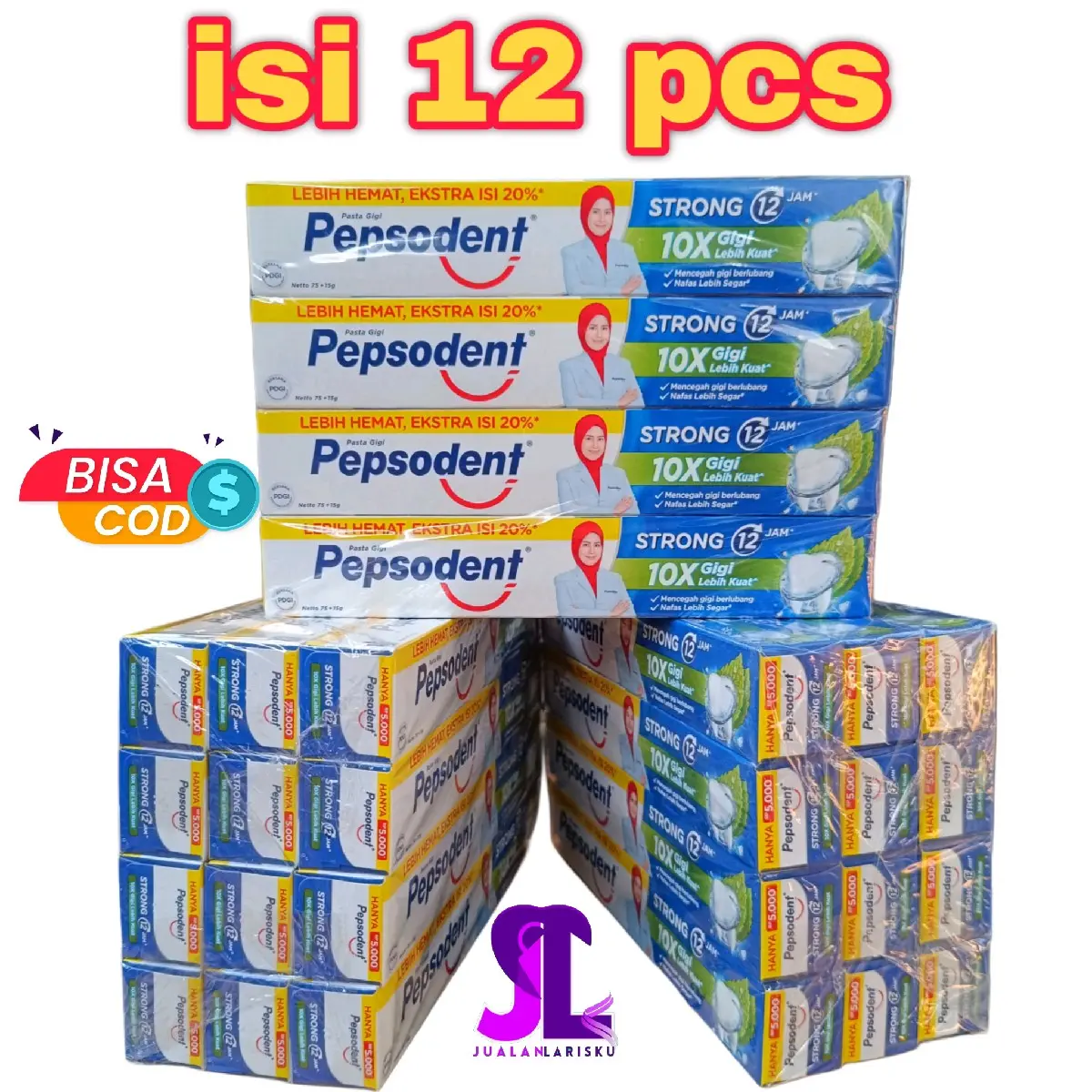 1 Lusin Pepsodent Strong 75g+15g Isi 12pcs Packing Kardus