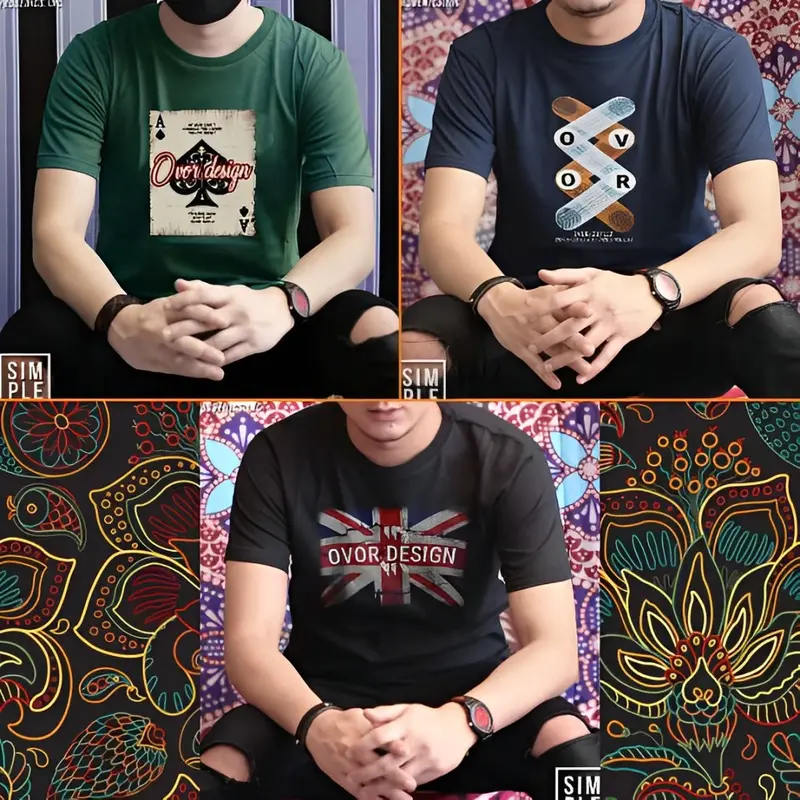 Kaos distro 3pcs Kaos pria dewasa Kaos oblong Lengan pendek Bahan katun 5