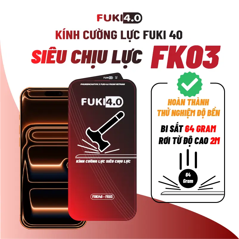 Kính cường lực cho Iphone siêu chịu lực FUKI40 FK03 cho ip 17 promax 16 15 14 13 12 11 xsm x xr plus air prm pro