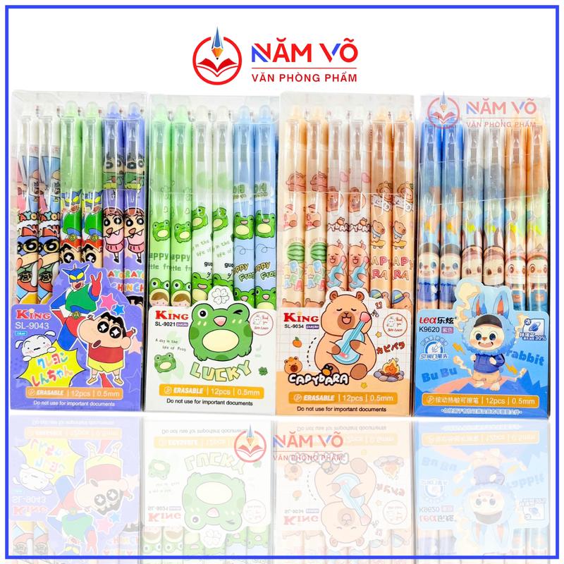    BẤM KIẾNG   HỘP 12 Cây Bút Gel Bấm Tẩy Xoá Được - Viết Gel Bấm Xoá Được Ngòi 0.5mm  Mực Xanh Tím  Mực Đậm Đều Viết Êm Nhiều Hình Dễ Thương  Mẫu Ngẫu Nhiên  but tieu 