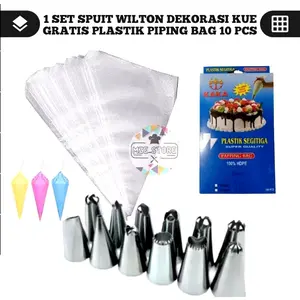 10 pcs spuit wilton lokal + plastik segitiga 10 pcs dekorasi kue alat dapur kitchenware