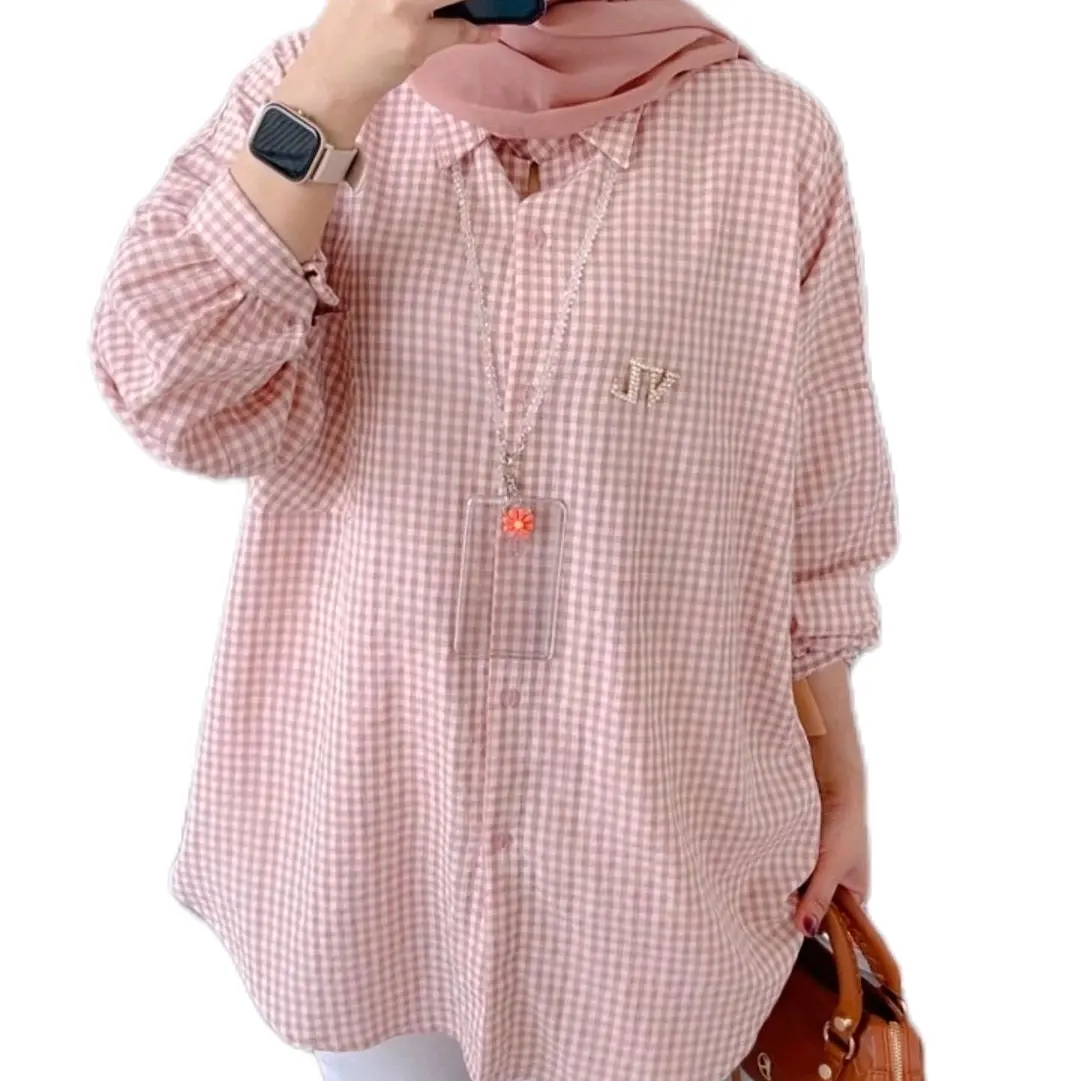 Ciara Blouse Atasan Wanita Motif Kotak-kotak Katun Kekinian Kemeja Casual