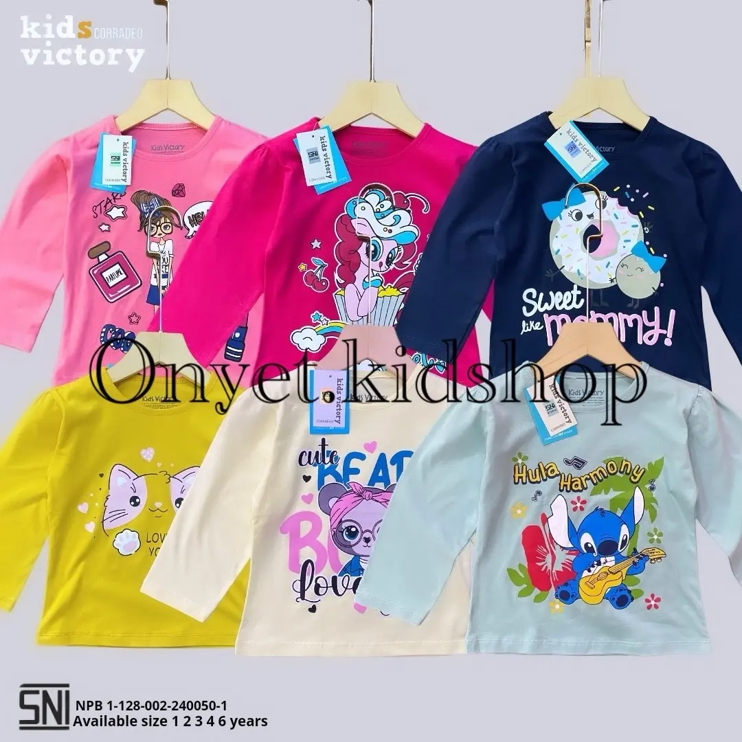 Paket 3 Kaos Anak Lengan Panjang Baby Kids Victory Cewek